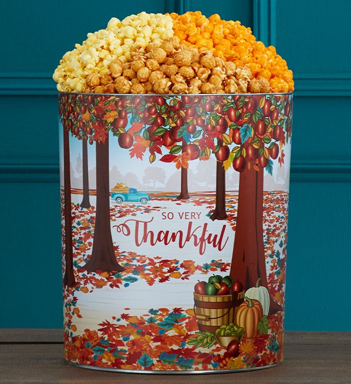 Fall Harvest 3 1/2 Gallon 3 Flavor Popcorn Tin